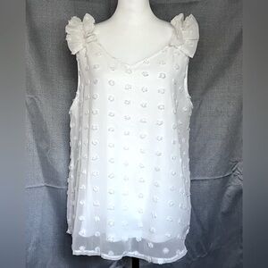 Sleeveless Sheer Fabric White Pom Pom Design Top Dual Layer